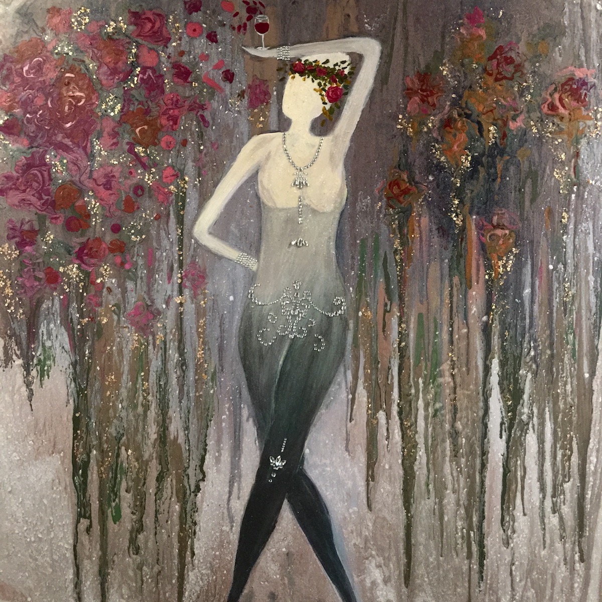 Goddess of Roses and Red - Painting by Stephanie Schlatter