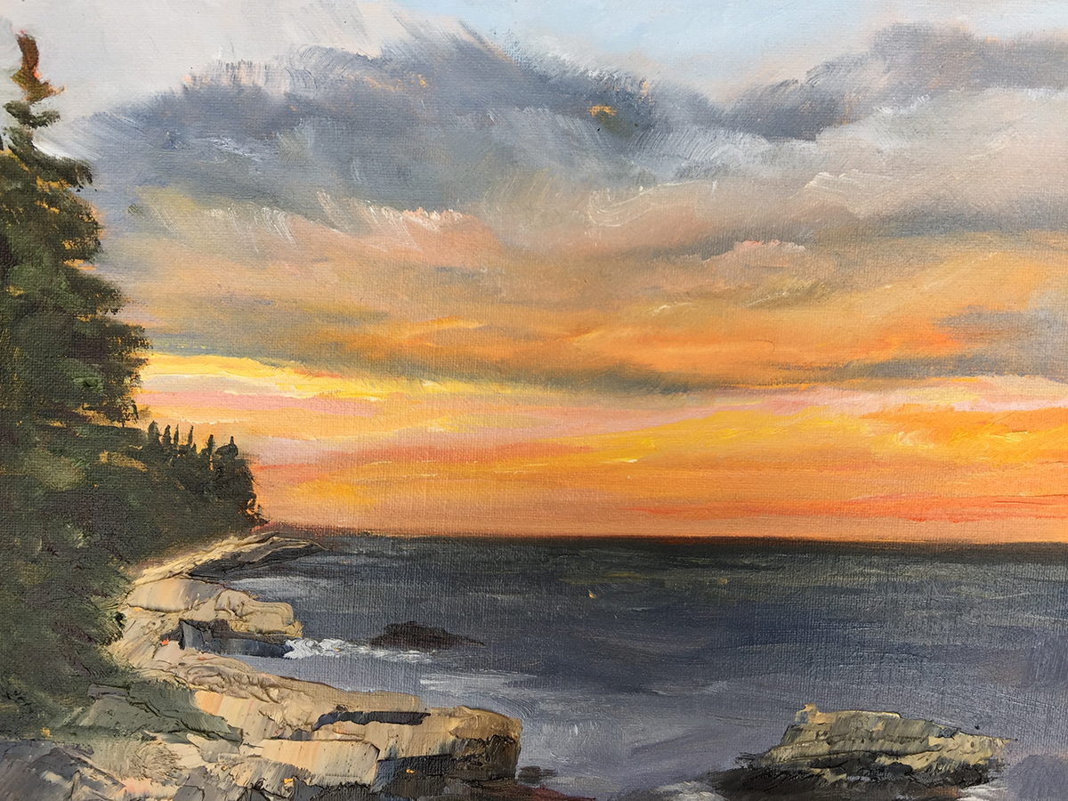 Coastal Sunset in Acadia National Park Painting by Stephanie Schlatter