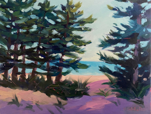 In Between the Pines Painting by Stephanie Schlatter
