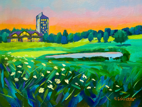 Sunset Village Painting by Stephanie Schlatter