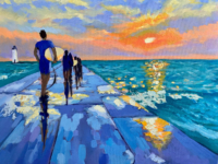 Surfs Up At Sunset Painting by Stephanie Schlatter